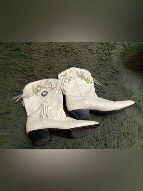 ACME White Fringe Western Ankle Boots
